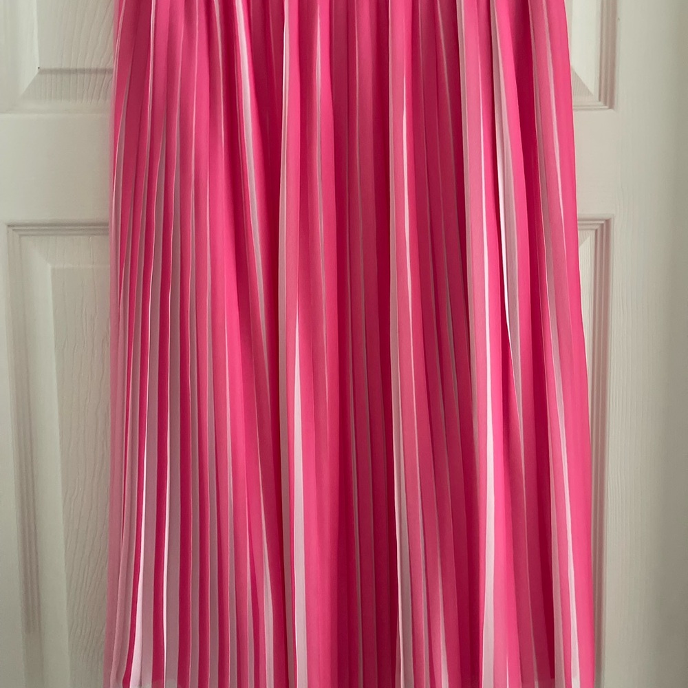 Pleated Pink Midi Skirt - Women's Summer Skirt - Picture 4 of 7